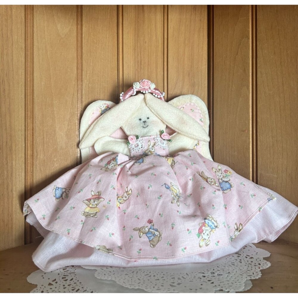 Handmade Bunny Angel Doll Floral Crown Pink Dress Tulle Easter Baby Girl Decor